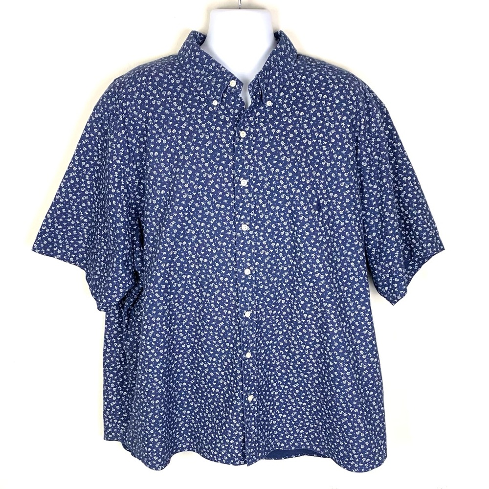 Ralph Lauren Men Size 3XB Short Sleeve Button Shirt Blue Floral Embroidered Logo